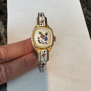 Vintage Floral Gold and White Watch Swiss Made